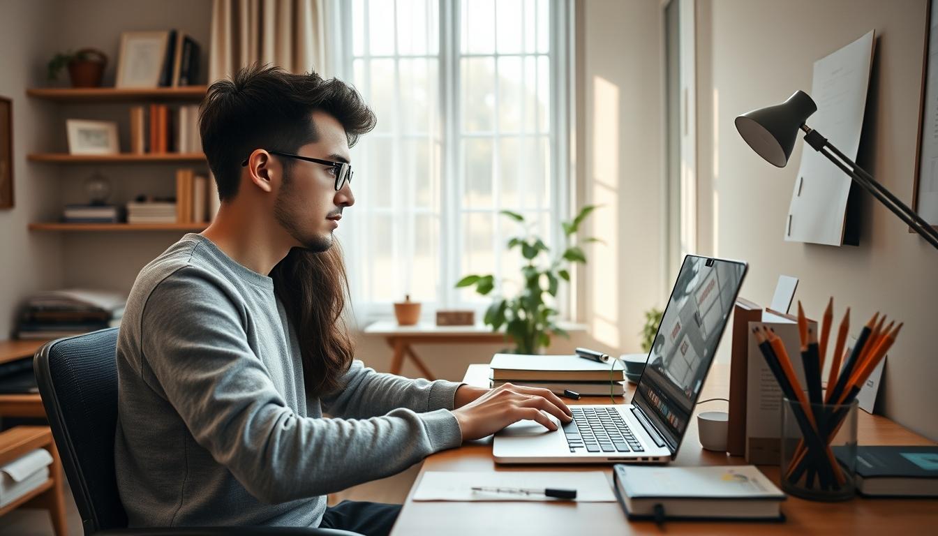 Student using learning strategies while studying